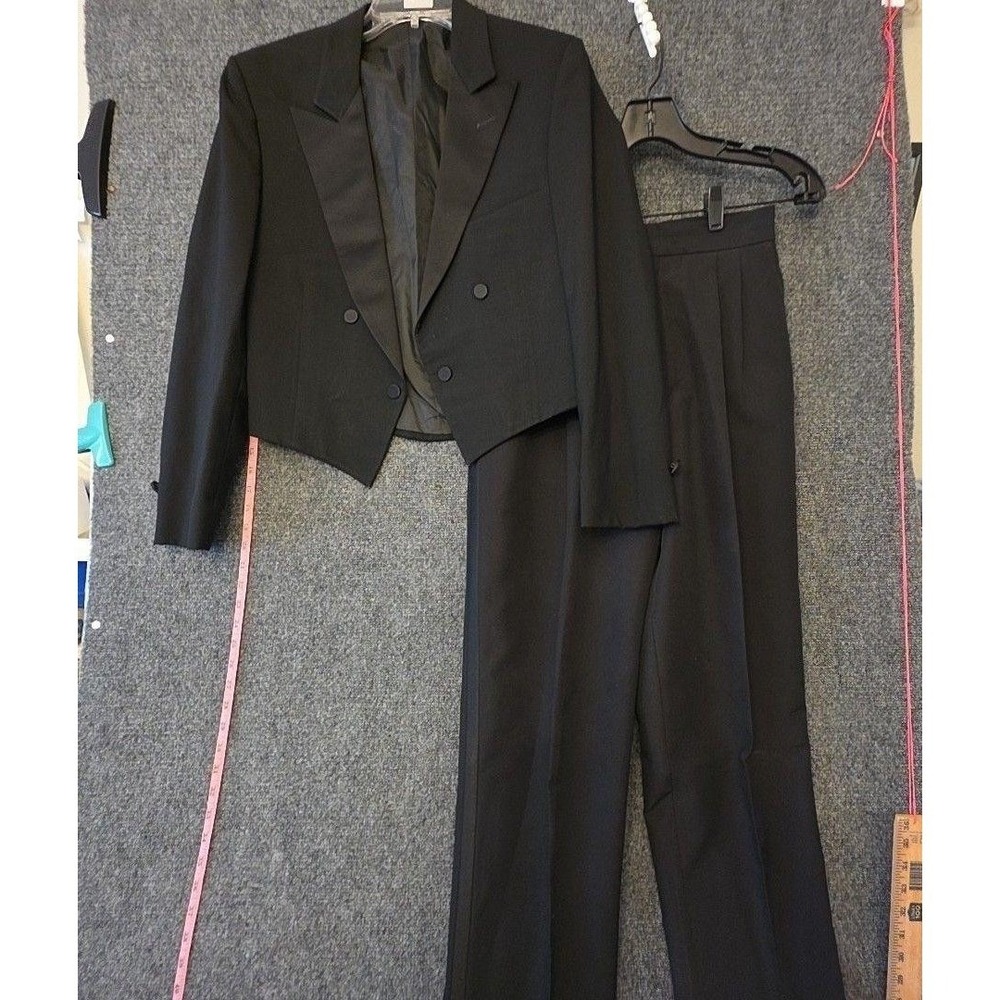 Lord West Suit Mens 38 32x30 Black Polyester Spencer Tuxedo 2 Piece Formal